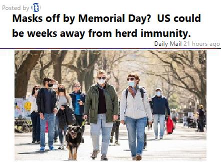 Americans should be able to ditch their masks as early as Memorial Day if the coronavirus pandemic continues on its current course, a top physician has claimed.